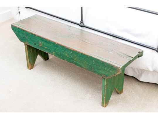 Antique Farmhouse Painted Wood Bench In Green