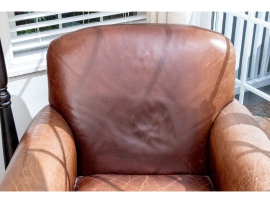 Vintage Crate & Barrel Leather Upholstered Club Chair And Throw Blanket