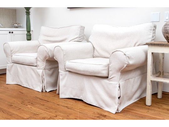 Pair Of Mitchell Gold For Pottery Barn Slipcovered Club Chairs 