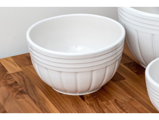 Three Roseville Pottery White Glazed Ceramic Mixing Bowls
