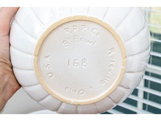 Three Roseville Pottery White Glazed Ceramic Mixing Bowls