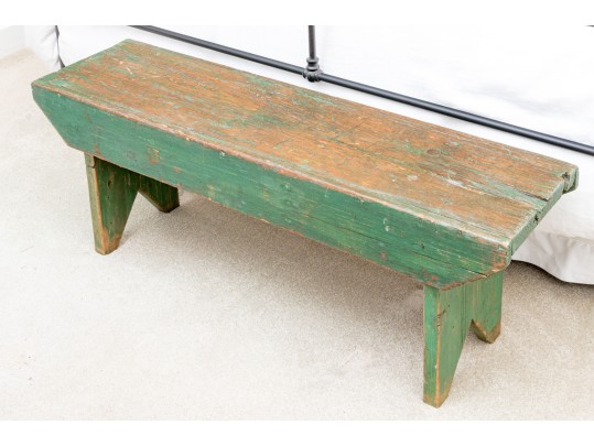 Antique Farmhouse Painted Wood Bench In Green
