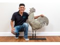 Antique Cast Lead Sculpturesque Rooster On Stand