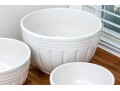 Three Roseville Pottery White Glazed Ceramic Mixing Bowls