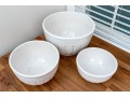 Three Roseville Pottery White Glazed Ceramic Mixing Bowls
