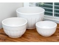 Three Roseville Pottery White Glazed Ceramic Mixing Bowls