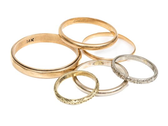 14k Gold Lot Of Assorted Scrap Band Rings, Assorted Sizes, 5.5 Gross Dwt