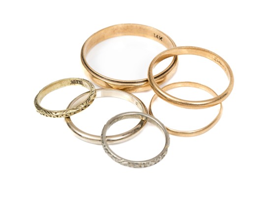 14k Gold Lot Of Assorted Scrap Band Rings, Assorted Sizes, 5.5 Gross Dwt