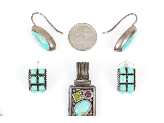 Sterling Silver Colorful Collection Of Contemporary Glass Jewelry, With Complementary Bead Necklace