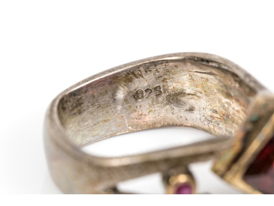 Sterling Silver And Vermeil Contemporary Bezel Set Garnet And Ruby Ring, App. 6.5 To 6.75