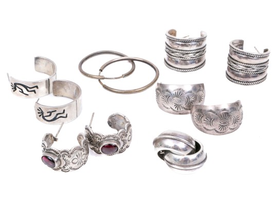Lot Of Fun Assorted Sterling Silver Southwestern Motif Hoop Earrings