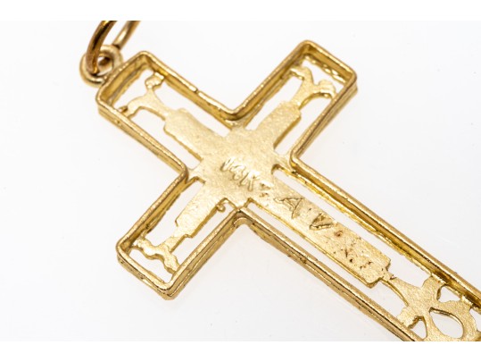 14k Yellow Gold Striking Pierced Cross, Diamond Cut