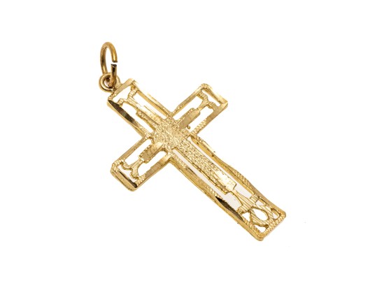 14k Yellow Gold Striking Pierced Cross, Diamond Cut
