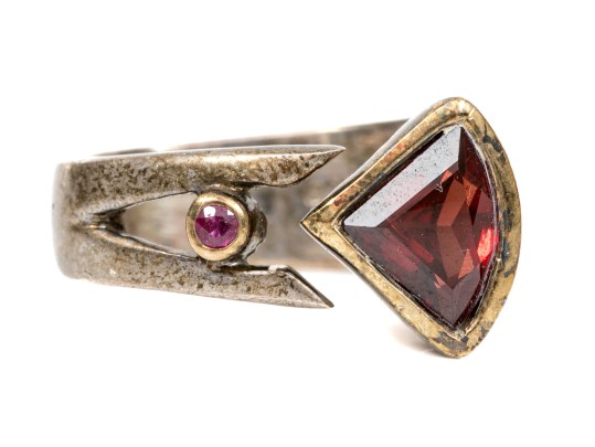 Sterling Silver And Vermeil Contemporary Bezel Set Garnet And Ruby Ring, App. 6.5 To 6.75