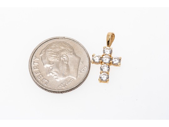 14k Yellow Gold Pretty Round Brilliant Cut CZ Set Cross