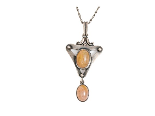 Sterling Silver Lovely Pair Of Complementary Chalcedony And Agate Pendants, With Chains