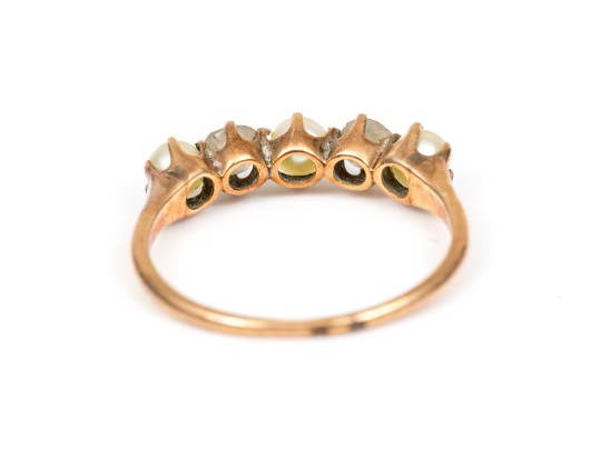 14k Pretty Antique Cultured Pearl And Diamond Band Ring, Size 5.25+, App. 0.16 TCW