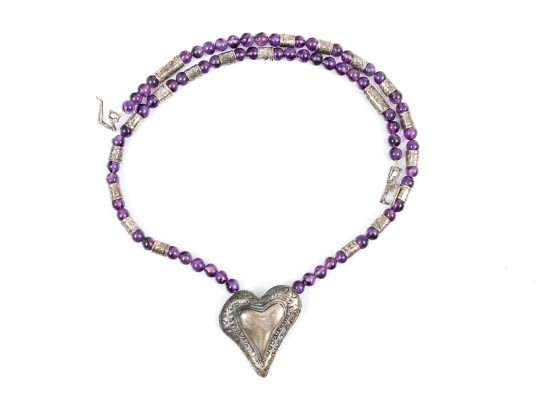 Fun Collection Of Purple Motif Jewelry Including An Amethyst Bead Necklace