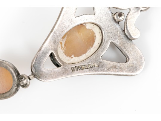 Sterling Silver Lovely Pair Of Complementary Chalcedony And Agate Pendants, With Chains