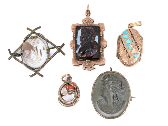 Lot Of Gold Filled Assorted Vintage Pendants, Brooches And Watch Fob