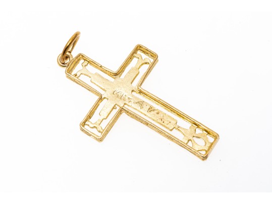 14k Yellow Gold Striking Pierced Cross, Diamond Cut