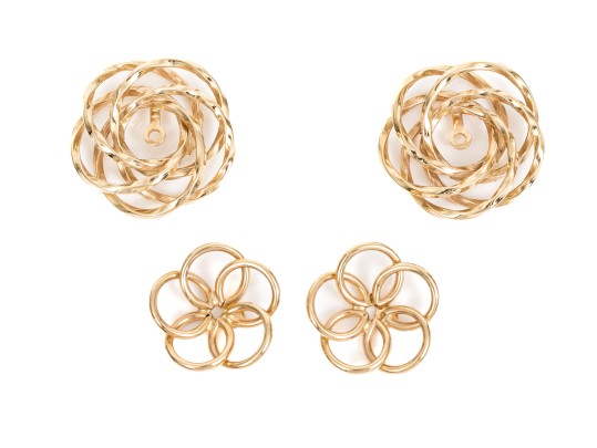 14k Yellow Gold Pair Of Knot Earrings Jackets And Swirl Earrings Jackets