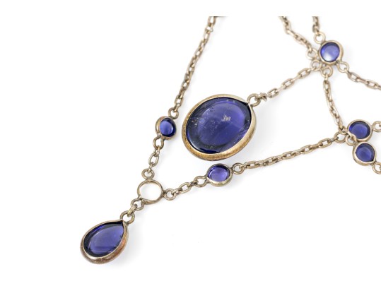 Sterling Silver Pretty Blue Glass Festooned Necklace