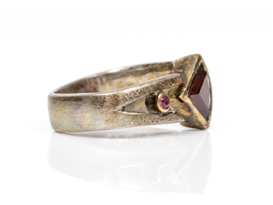 Sterling Silver And Vermeil Contemporary Bezel Set Garnet And Ruby Ring, App. 6.5 To 6.75