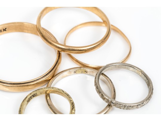 14k Gold Lot Of Assorted Scrap Band Rings, Assorted Sizes, 5.5 Gross Dwt