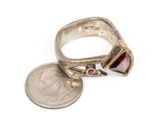Sterling Silver And Vermeil Contemporary Bezel Set Garnet And Ruby Ring, App. 6.5 To 6.75