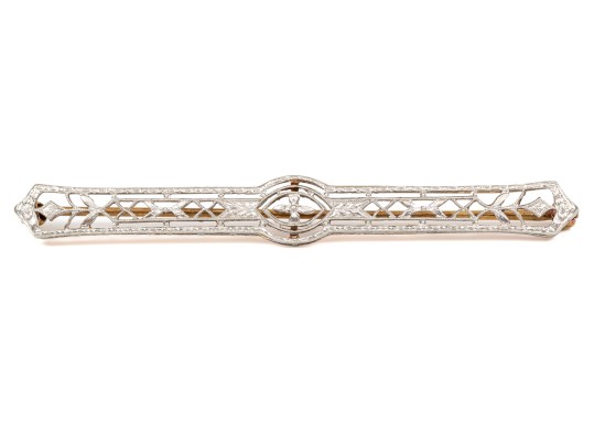 14k Gold Lovely Antique Filigree Bar Pin