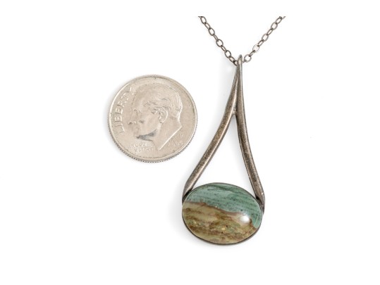 Sterling Silver Lovely Pair Of Complementary Chalcedony And Agate Pendants, With Chains