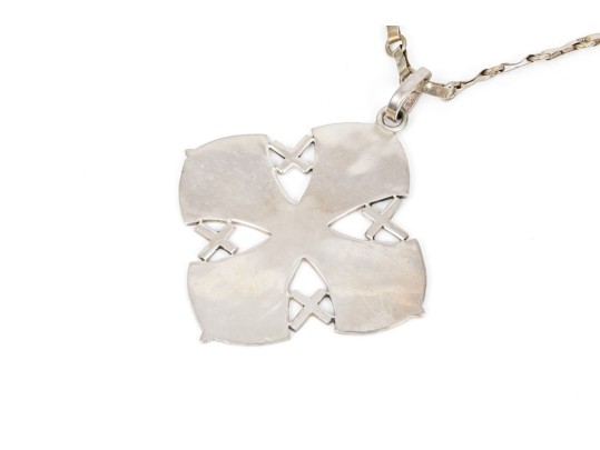 Sterling Silver Large Jeruselum Cross Pendant, Displayed On A Hand Wrought Chain