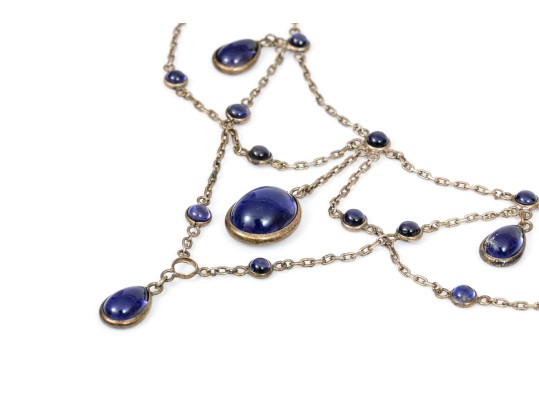 Sterling Silver Pretty Blue Glass Festooned Necklace