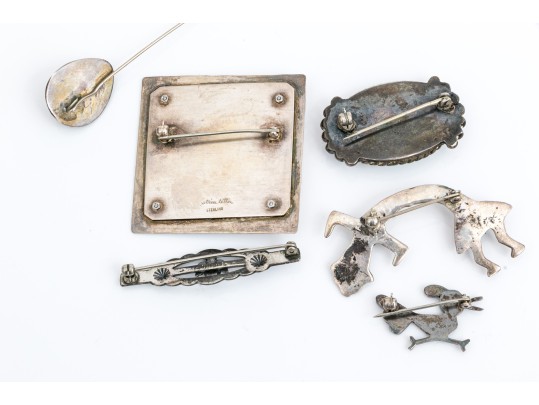 Sterling Silver, 800 Silver And Silver Plate Collection Of Southwestern Motif Jewelry Pieces