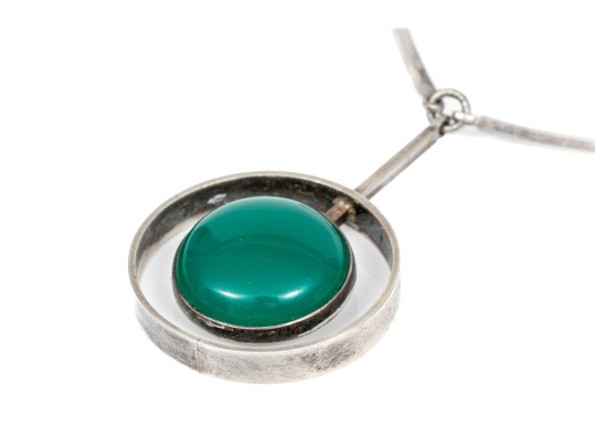 Sterling Silver Beautiful Danish Sterling Silver Green Chalcedony Contemporary Necklace