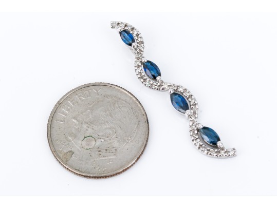 14k Gold Striking Contemporary Blue And White Sapphire Stack Pendant, App. 0.40 TCW 