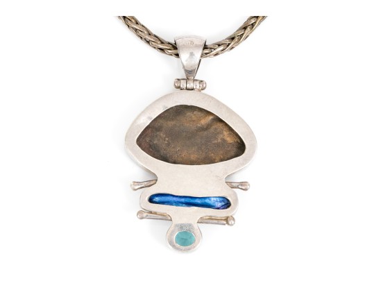 Sterling Silver Beautiful Glass, Cultured Freshwater Pearl Contemporary Necklace, On A Wheat Chain