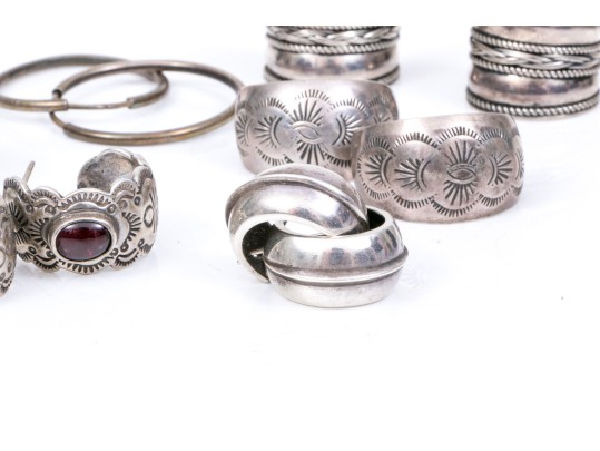 Lot Of Fun Assorted Sterling Silver Southwestern Motif Hoop Earrings