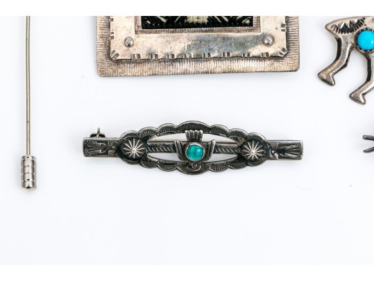 Sterling Silver, 800 Silver And Silver Plate Collection Of Southwestern Motif Jewelry Pieces