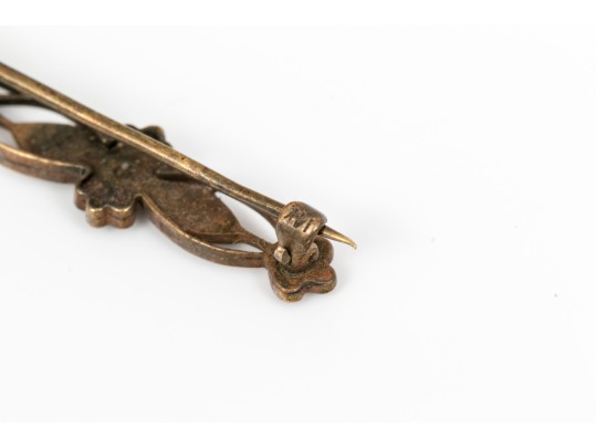 14k Gold Pretty Antique Filigree And Seed Pearl Bar Pin