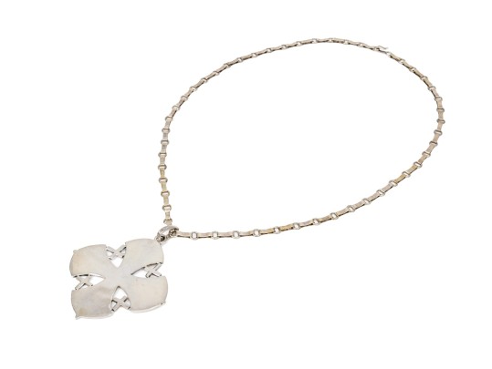 Sterling Silver Large Jeruselum Cross Pendant, Displayed On A Hand Wrought Chain