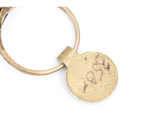 10k Handsome Vintage Patterned Solitaire Mounting, Set With A Synthetic Ruby, Size 7.5