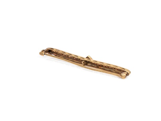 14k Yellow Gold Lovely Vintage Filagree Bar Pin, With Center Diamond
