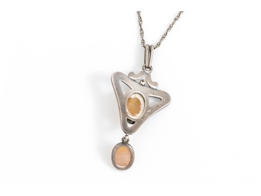 Sterling Silver Lovely Pair Of Complementary Chalcedony And Agate Pendants, With Chains