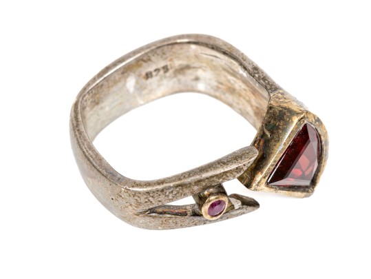 Sterling Silver And Vermeil Contemporary Bezel Set Garnet And Ruby Ring, App. 6.5 To 6.75