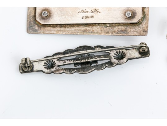 Sterling Silver, 800 Silver And Silver Plate Collection Of Southwestern Motif Jewelry Pieces