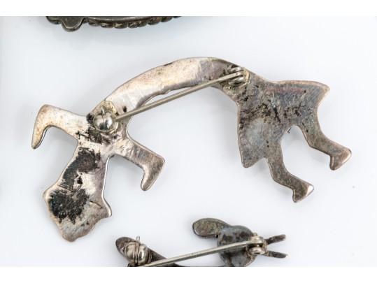 Sterling Silver, 800 Silver And Silver Plate Collection Of Southwestern Motif Jewelry Pieces