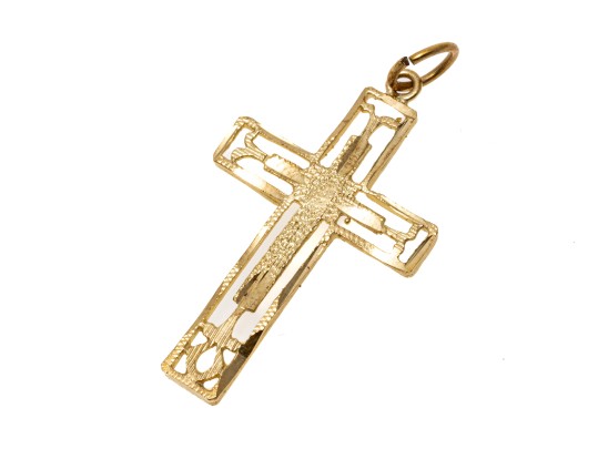 14k Yellow Gold Striking Pierced Cross, Diamond Cut