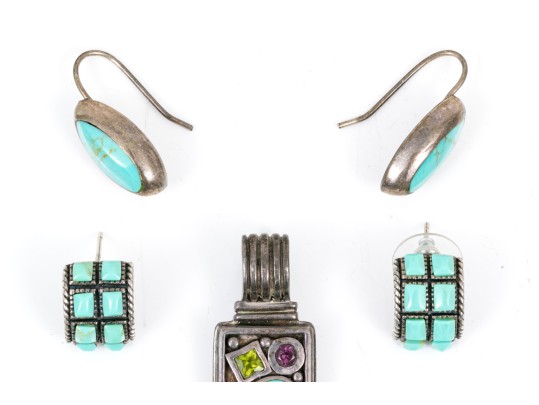 Sterling Silver Colorful Collection Of Contemporary Glass Jewelry, With Complementary Bead Necklace